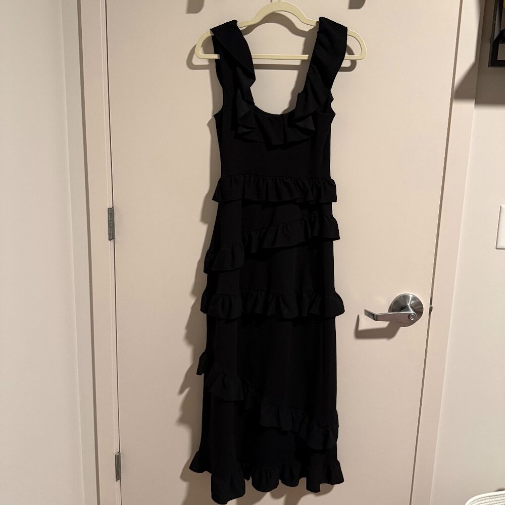 Show Me Your Mumu Black Ruffle Tiered Midi Dress Size Small